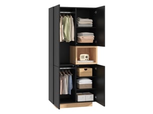 Armoire 90x45x200 cm à 2 portes, 2 tringles coloris noir