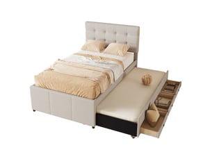 Lit gigogne 90x190/200 cm OKWISH coloris beige