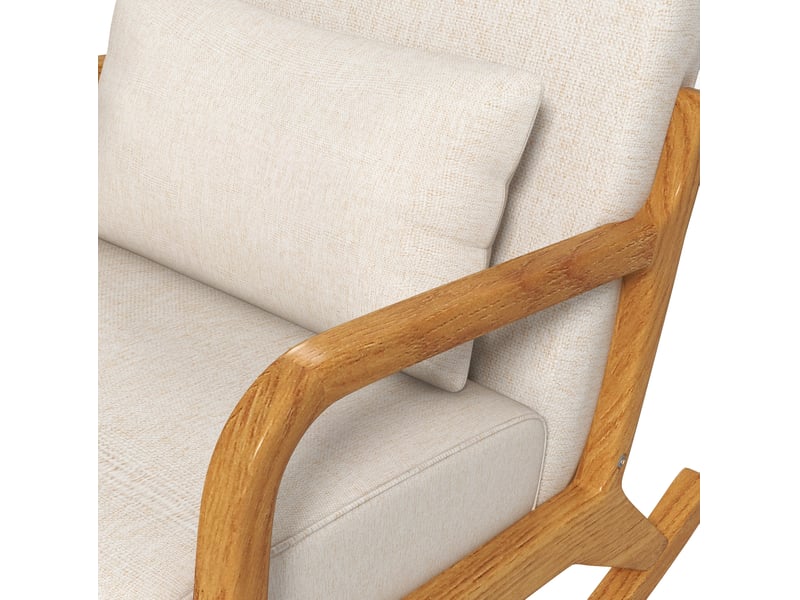  Fauteuil à bascule modenvie rembourré avec accoudoirs 64,5 x 92 x 81,5 cm beige crème bois  - Conforama E