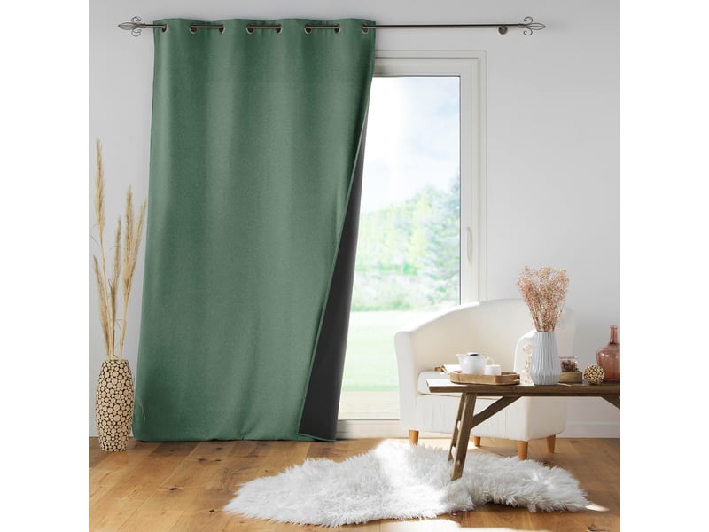  Lot de 2 rideaux à œillets 140 x 260 cm isolants doublure polaire jupiter cèdre  - Conforama E