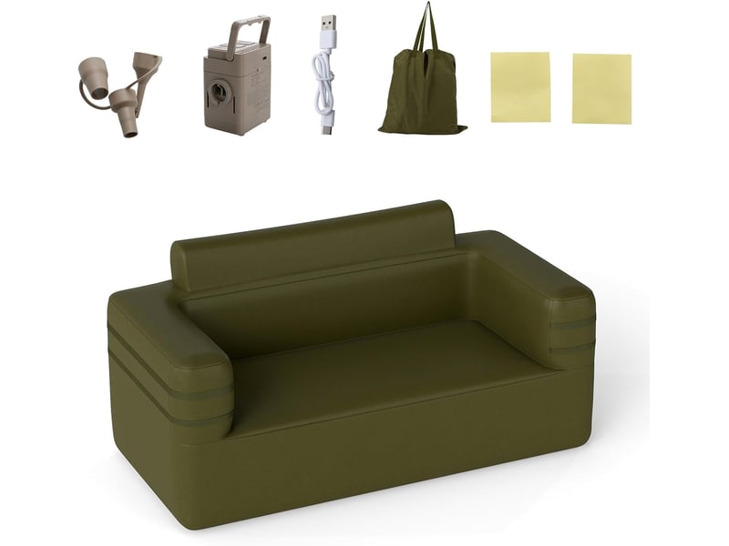 Canapé gonflable 2 places 169x83x81 cm, fauteuil gonflable en tissu oxford avec pompe électrique, 3 buses et sac, extérieur, charge 300 kg (2 places)  - Conforama A