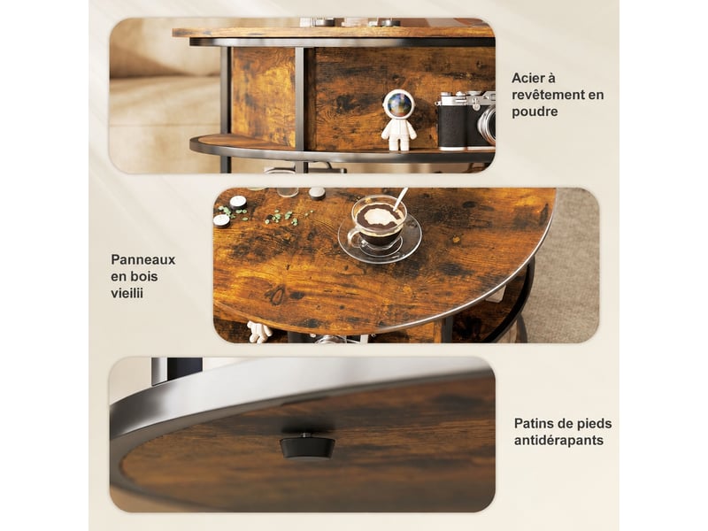  Table de salon marron 80 cm, plateau relevable et espace de rangement caché  - Conforama E