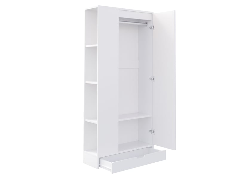  Armoire chambre 70x40x170 cm - 1 porte, étagères réglables, tiroirs, rangement vêtements, blanc  - Conforama R