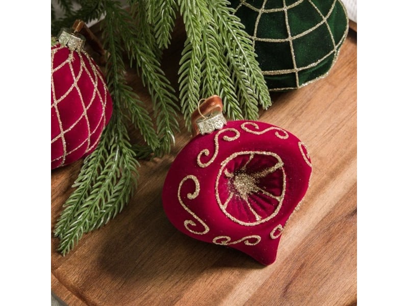  Lot de 16 boules de noël velours bordeaux, 8cm – paillettes dorées, décoration pour sapin et fêtes  - Conforama D