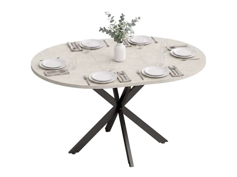 Table de salle à manger extensible pour 4 à 6 personnes, modèle papillon avec piètement en x, gris ciment - Conforama B