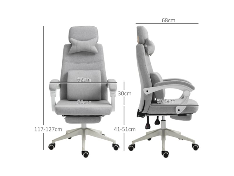  Chaise de bureau gaming ergonomique, polyester et mousse, à roulettes, 62x68x117-127 cm  - Conforama C