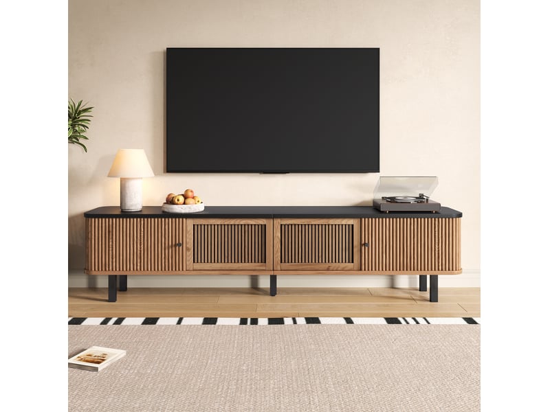 Meuble tv modenvie 190 x 35 x 45 cm avec portes coulissantes et grille décor chêne - Conforama B