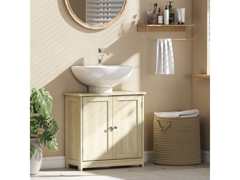  Meuble salle de bain sous lavabo, meuble sous-vasque, placard 2 portes avec étagère, 60x30x60cm, chêne  - Conforama C