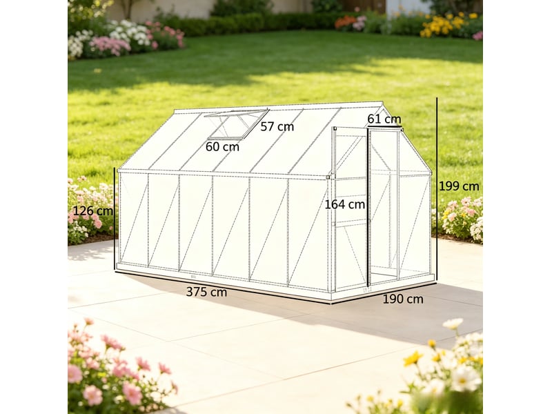  Serre de jardin accessible en aluminium et polycarbonate 4 mm, 7,1 m², porte coulissante et aération réglable  - Conforama C