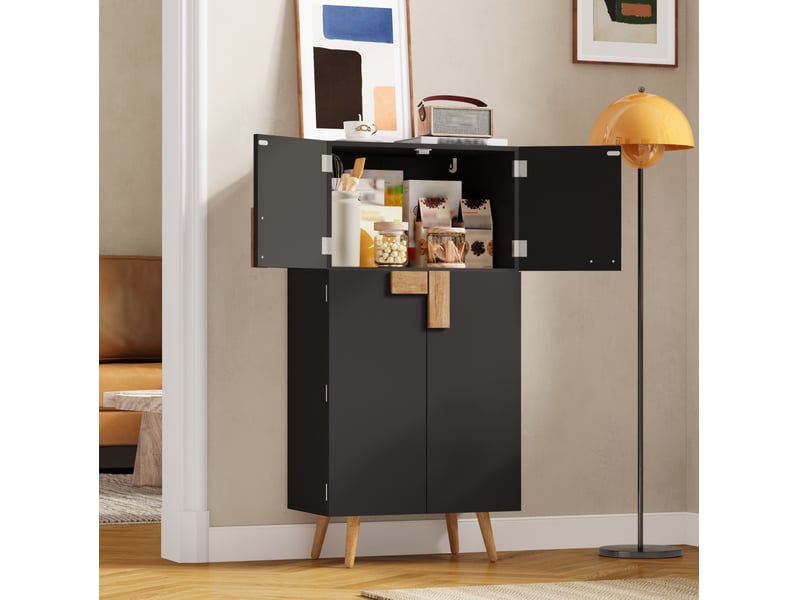 Armoire de cuisine 4 portes avec étagères réglables 60x35x120 cm mdf noir - Conforama B