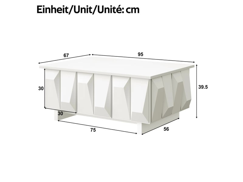  Ensemble meuble tv, vitrine et table basse 180 x 34 x 44,5 cm blanc en panneaux de particules, rangement  - Conforama C