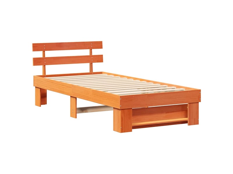  Lit simple- lit adulte -  cadre de lit avec tête de lit brun  90 x 190 cm pin massif  - Conforama C