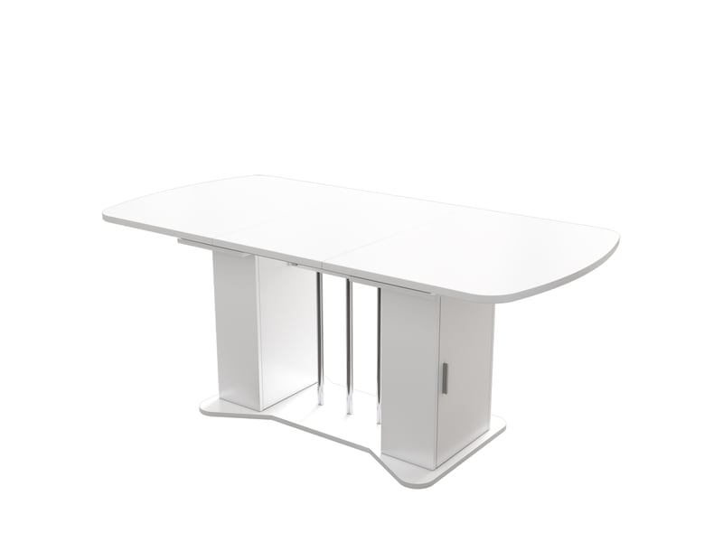 Table à manger extensible rectangulaire en mdf avec 2 portes et pieds en métal plaqué argent,120160x80cm,blanc table blanc - Conforama E