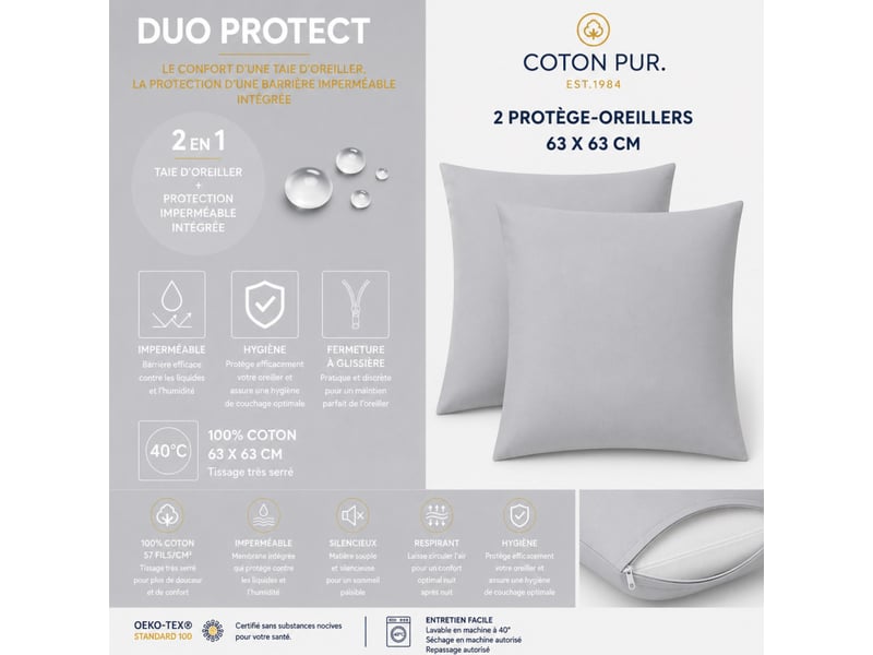  Lot de 2 taies d'oreiller duoprotect avec technologie imperméable intégrée  - Conforama A