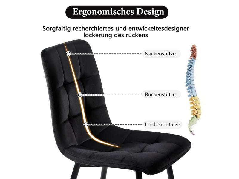 Ensemble table à manger avec 4 chaises, table à manger rectangulaire de 117 cm, effet marbre, velours noir et pieds dorés  - Conforama R
