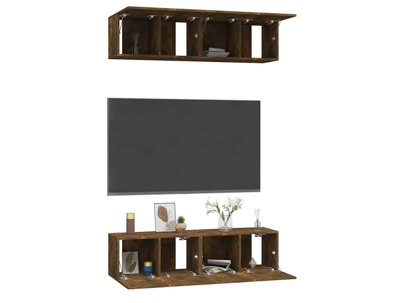 Lot de 4 meuble tv mural, meuble tv suspendu chêne fumé 60x30x30cm bois d'ingénierie  - Conforama C