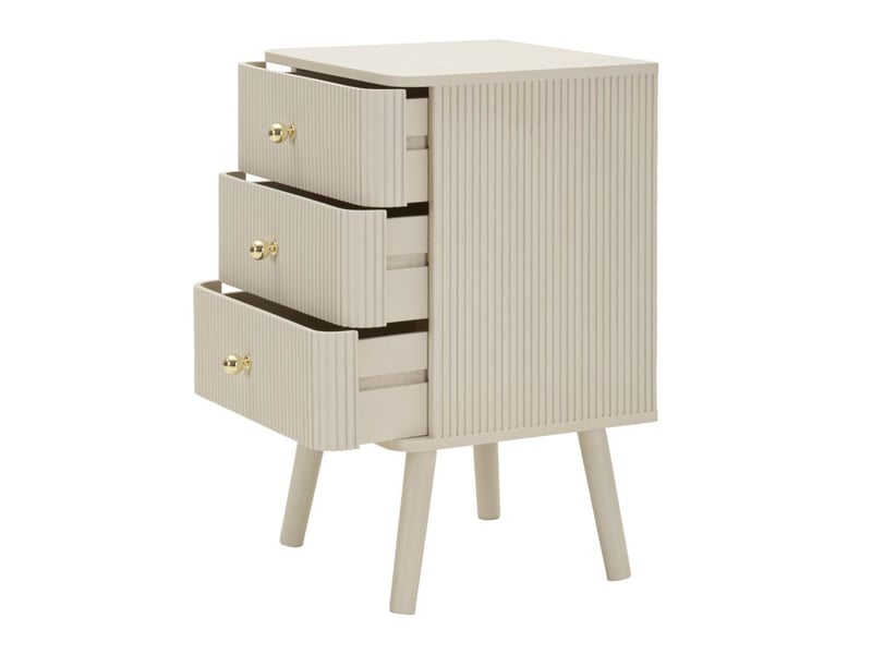  Table de chevet 3 tiroirs shy en bois blanc et détails or  - Conforama C