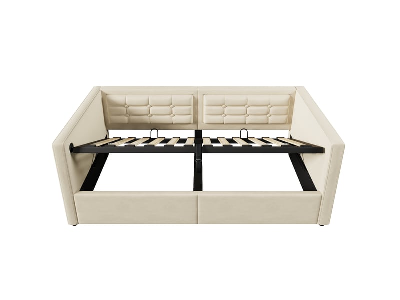  Canapé-lit rembourré 90x200 cm, beige, canapé-lit adulte avec espace de rangement hydraulique et station de recharge usb et type-c  - Conforama B