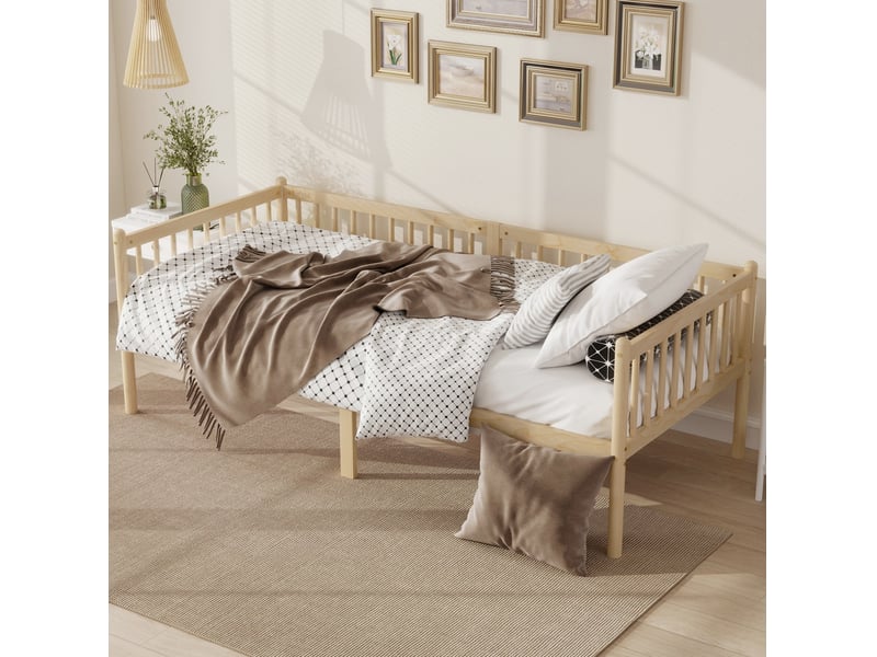  Lit banquette modenvie 90 x 200 cm en pin naturel avec 3 côtés de protection  - Conforama D