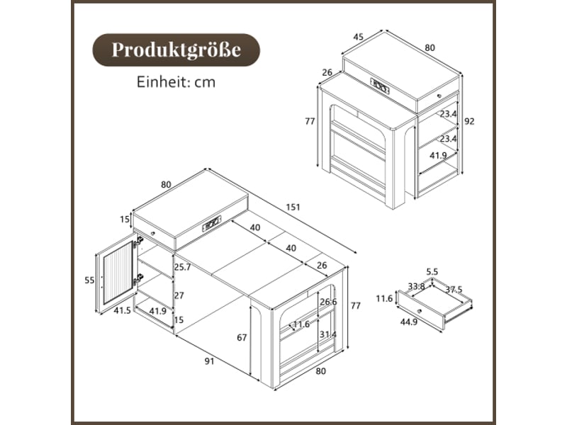 Îlot de cuisine mobile sur roulettes, table extensible et plateau amovible – bar avec prises, buffetcomptoir noir  - Conforama C