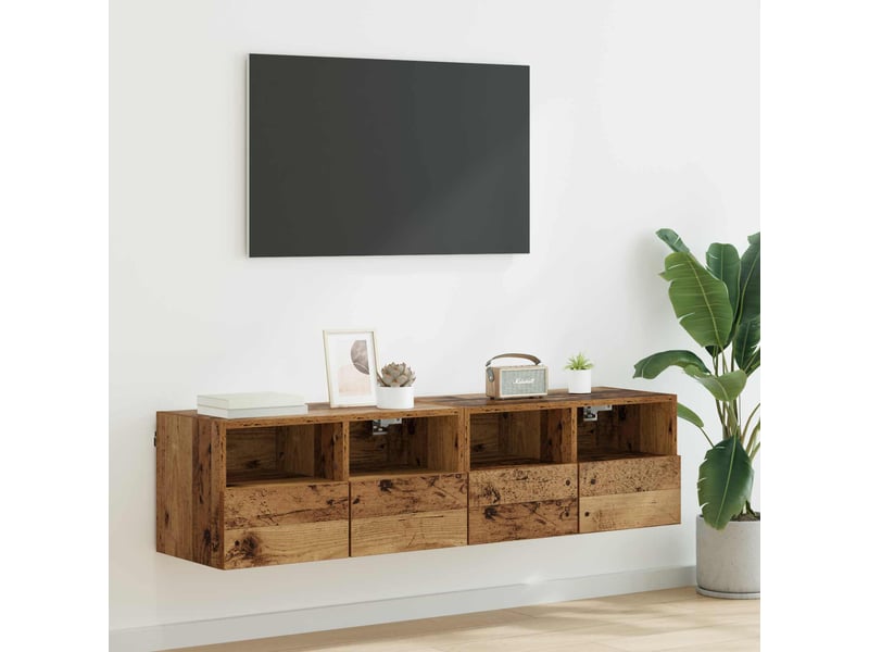  Lot de 2 meuble tv mural, meuble tv suspendu bois ancien bois d'ingénierie shl90801  - Conforama B