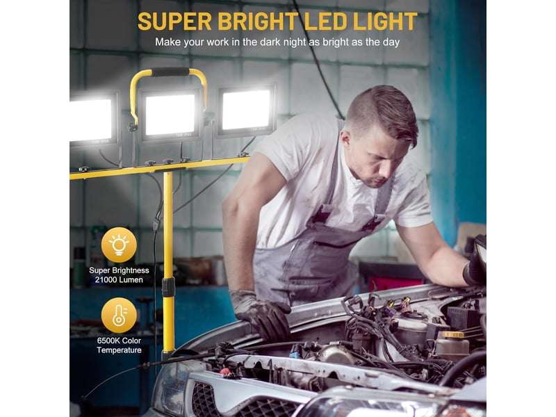  Projecteur led sur trépieds,3 x 70w avec trépied télescopique en réglable, étanche ip66  - Conforama E