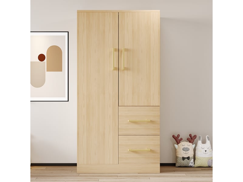  Armoire enfant 70×40×135 cm couleur bois naturel, 2 portes, avec tiroirs et compartiments, armoire individuelle  - Conforama E