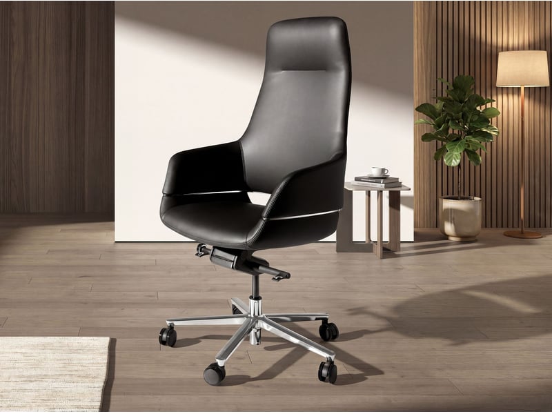  Chaise de bureau pivotante en similicuir noir 4259 - Conforama C