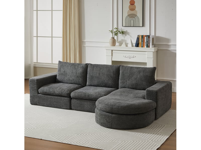  Canapé modulable tcqpz 3 places 250 x 160 x 80 cm chaise longue réversible chenille gris  - Conforama D