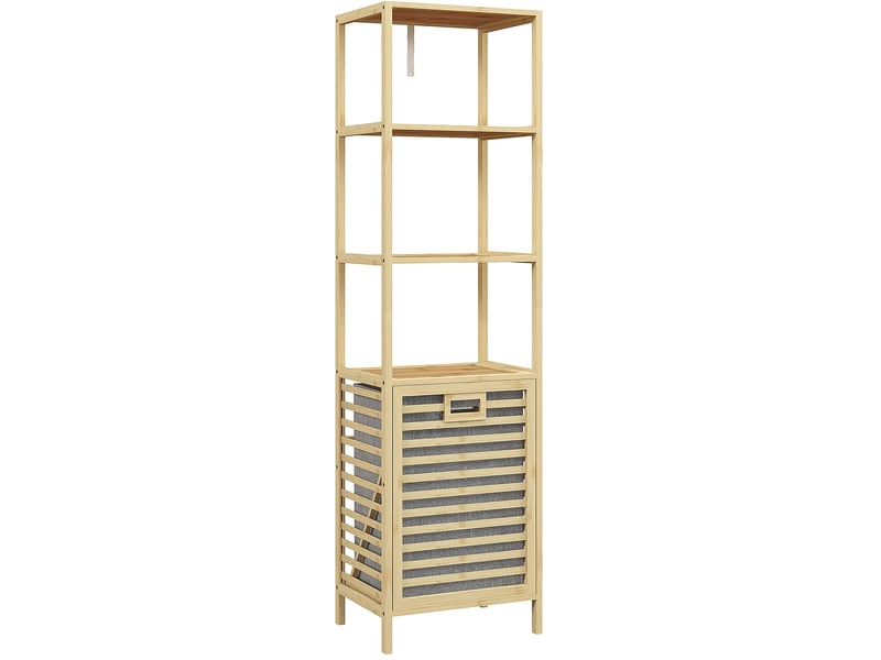  Étagère de salle de bain 44x33x160 cm – bambou naturel – 3 étagères avec panier à linge basculant  - Conforama A