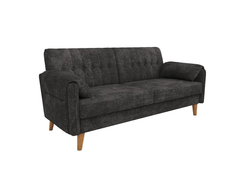  Canapé droit 2 places 161,5x79 cm avec poches latérales et pieds hauts, chenille gris foncé Morn Vibe - Conforama A
