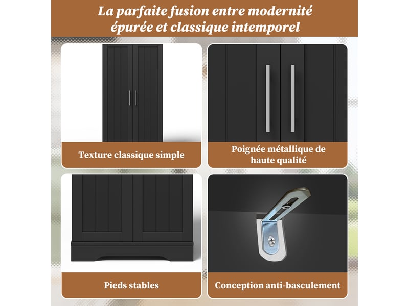  Meuble de cuisine muvano, armoire de cuisine noire 2 portes avec led, 60 x 40 x 120 cm  - Conforama E