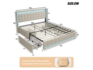 Lit avec rangement 160x200 cm <strong></strong> <strong></strong> coloris beige
