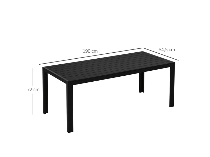  Table de jardin rectangulaire noire 190 x 84,5 x 72 cm, cadre aluminium et plateau composite résistant  - Conforama C
