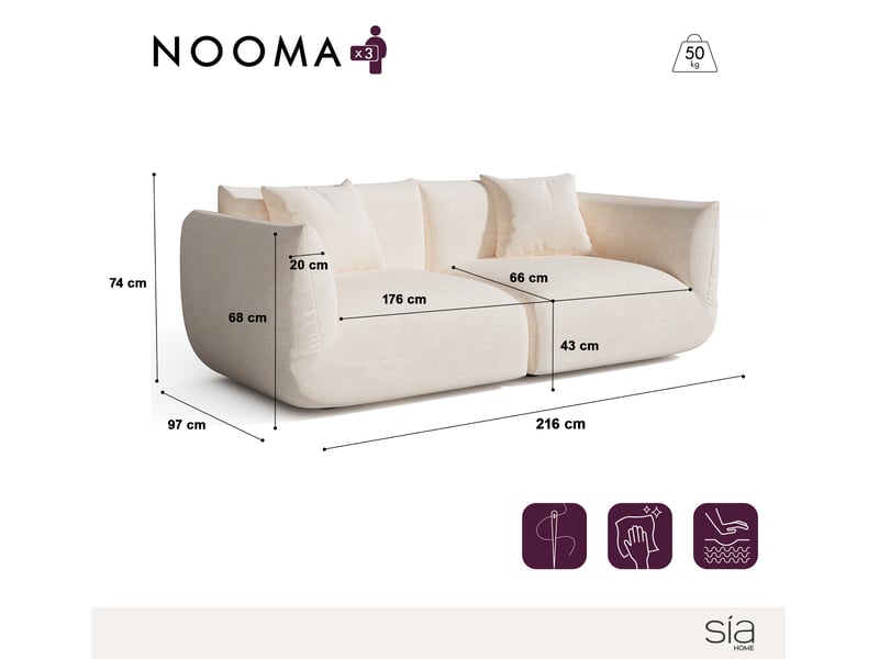  Canapé modulable 3 places en velours chenillé nooma NOOMA - Conforama C