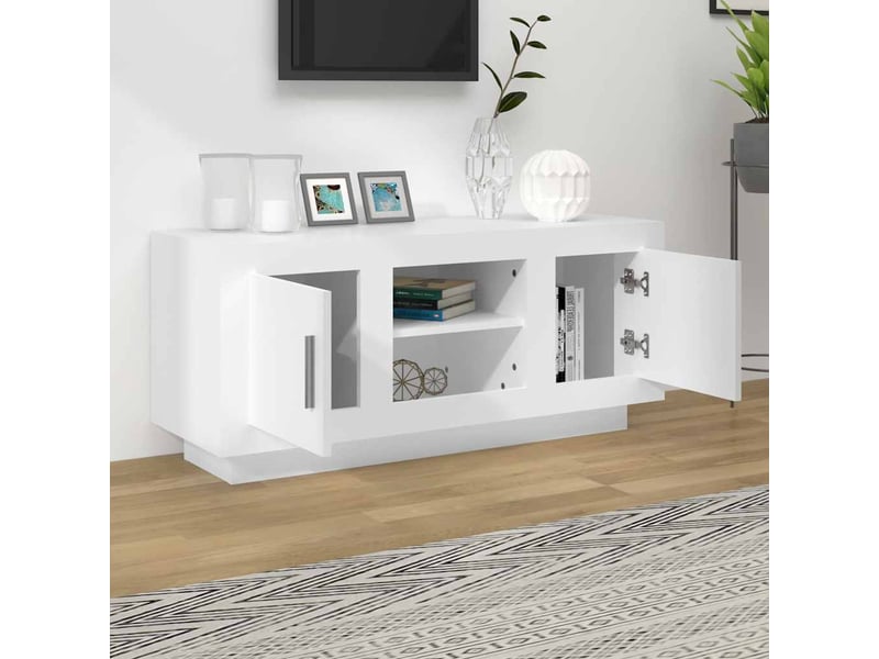 Meuble tv - banc tv - meuble de rangement blanc 102x35x45 cm bois d'ingénierie  - Conforama C