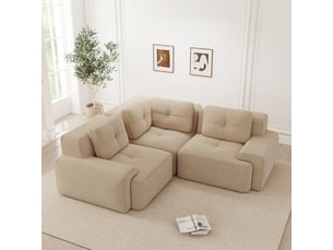 Canapé d’angle modulable profond velours côtelé beige – 249 x 249 x 69 cm
