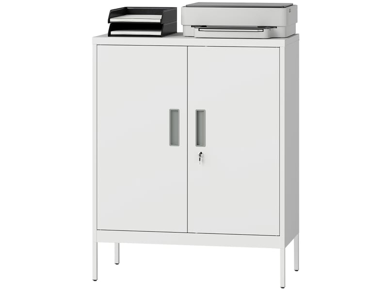  Armoire de bureau verrouillable à 2 portes avec étagères réglables - lpospi - acier blanc 80 × 40 × 100 cm  - Conforama A