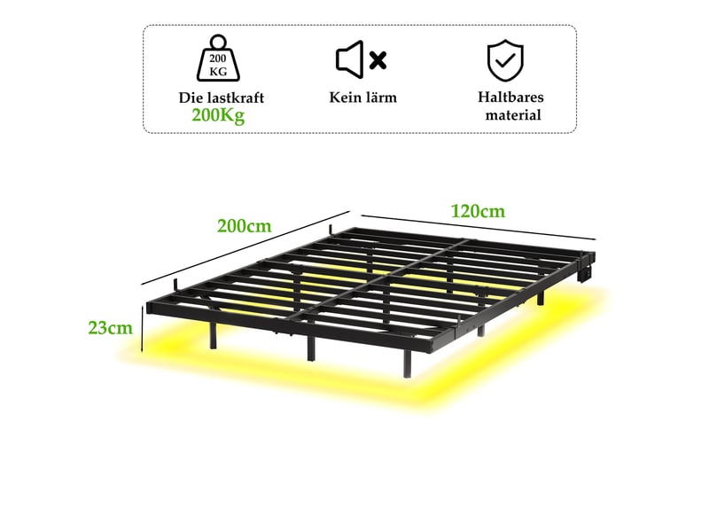  Lit 120x200 cm, noir, effet flottant, avec éclairage led intégré et station de recharge, structure métallique  - Conforama C