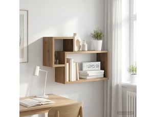 Étagère flottante, étagère suspendue montage mural chêne artisanal 55 x 15 x 35 cm cf42474