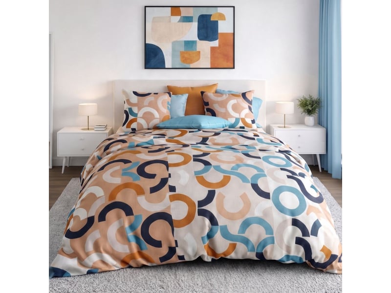  Parure housse de couette 260x240cm + 2 taies motif pop bleu et orange 100% coton - virgile VIRGILE - Conforama A