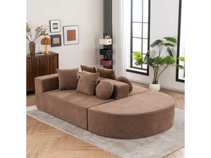Canapé droit convertible NECHE 263x171x66cm 5 places Tissu marron