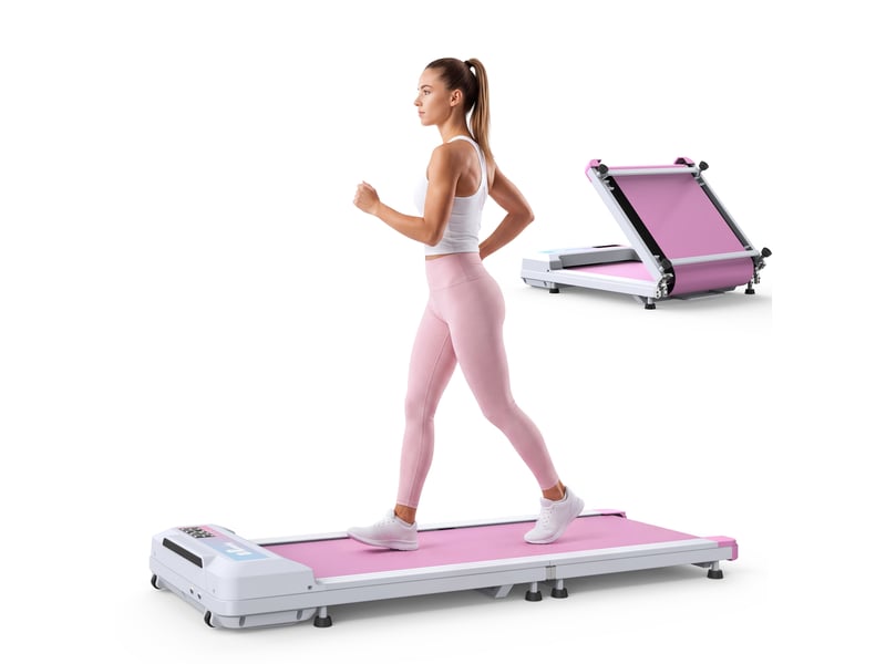  Tapis de course pliable rose, moteur 2,5 hp, vitesse 1 à 6 kmh, écran led et 12 programmes pour la maison  - Conforama A