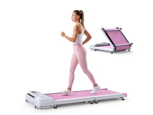 Tapis de course pliable rose, moteur 2,5 hp, vitesse 1 à 6 kmh, écran led et 12 programmes pour la maison