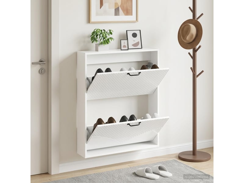  Meuble à chaussures mural, armoire à chaussures hoorn 71x17x86 cm blanc brillant  - Conforama B