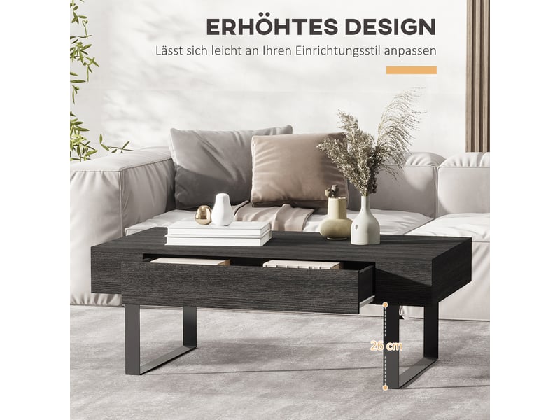  Table basse avec 1 tiroir et étagères ouvertes, structure en métal, pour salon et bureau, style minimaliste  - Conforama C