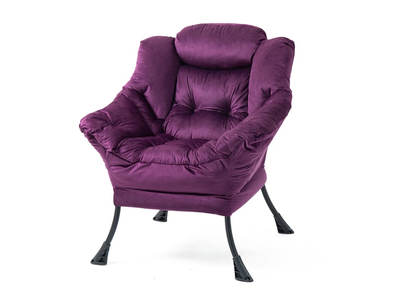  Fauteuil de relaxation violet avec structure métal et poche latérale, 75 × 80 × 85 cm, pour lire et se reposer  - Conforama A