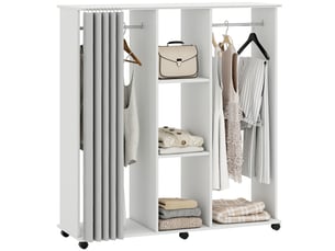 Armoire penderie meuble de rangement mobile 6 roulettes 120l x 40l x 128h cm en bois blanc