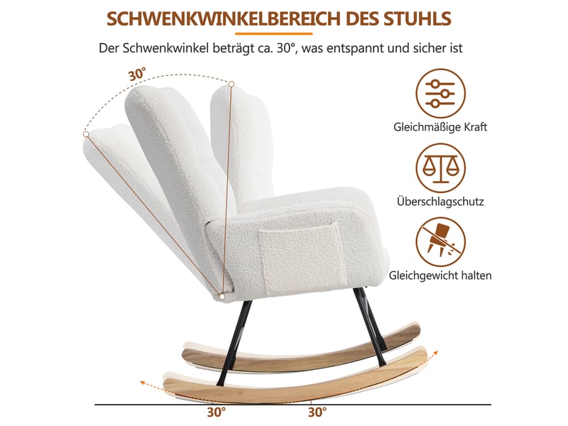  Fauteuil à bascule blanc avec repose-pieds inclus, tissu bouclette  - Conforama E
