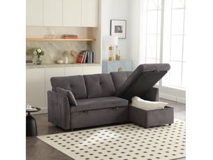 Canapé d'angle réversible convertible <strong>MODENVIE</strong> <strong></strong> 3 places Velours côtelé gris avec coffre de rangement